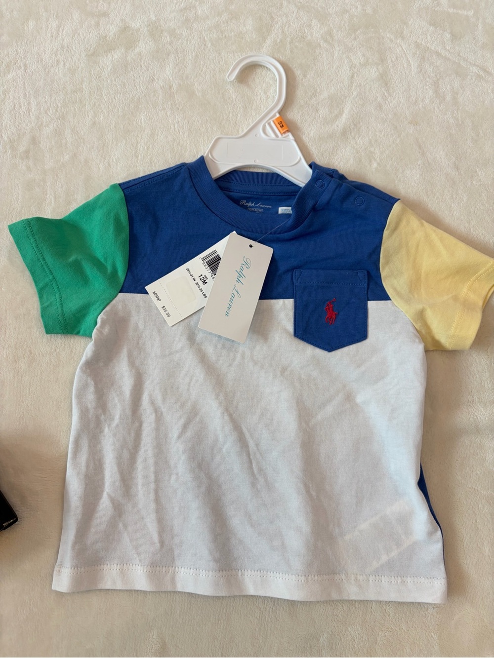 Ralph Lauren Blue Green Yellow White Colorblock Polo Tee